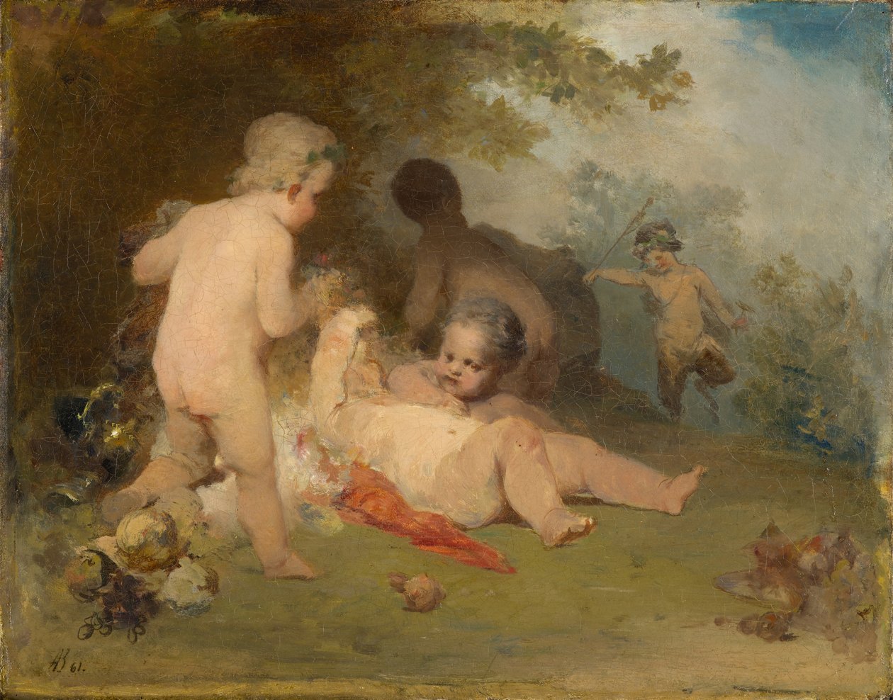 Putti i młody satyr w leśnej dolinie autorstwa Arnold Böcklin