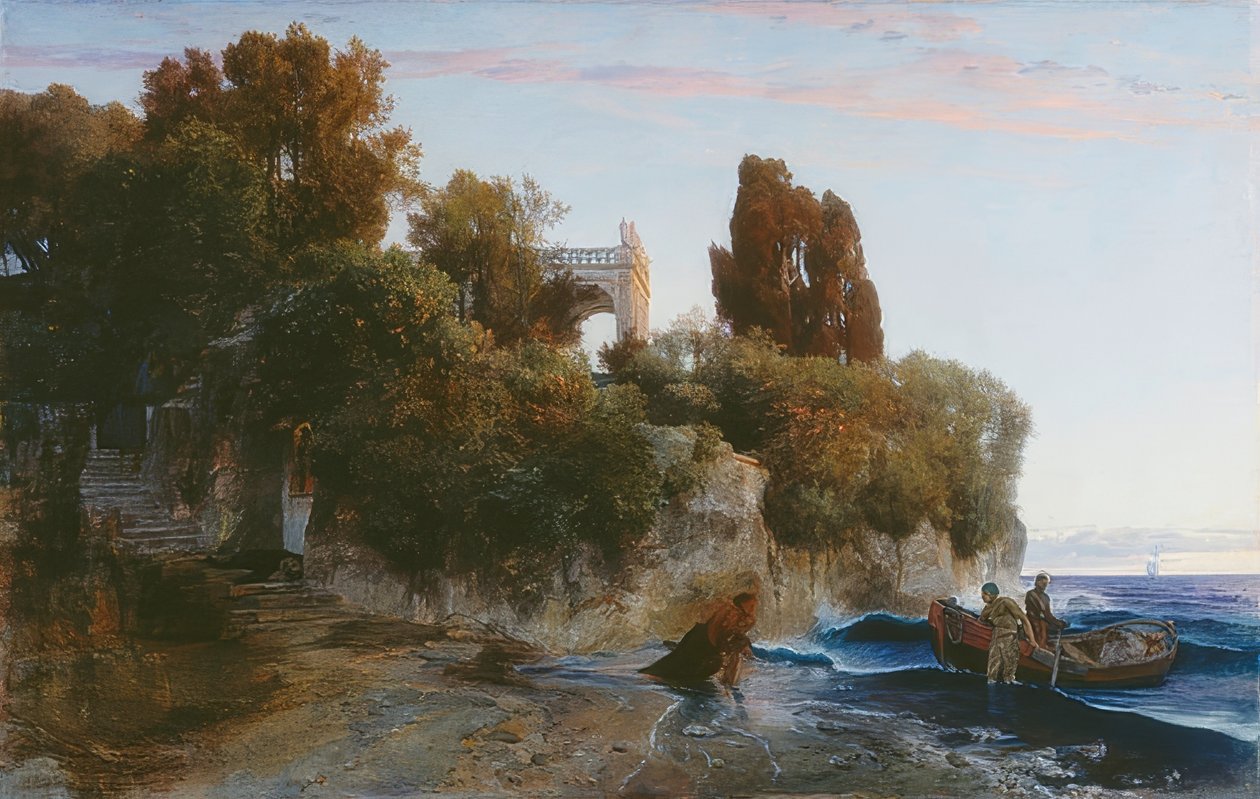 Zamek nad morzem (Murder in the Castle). 1859 autorstwa Arnold Böcklin