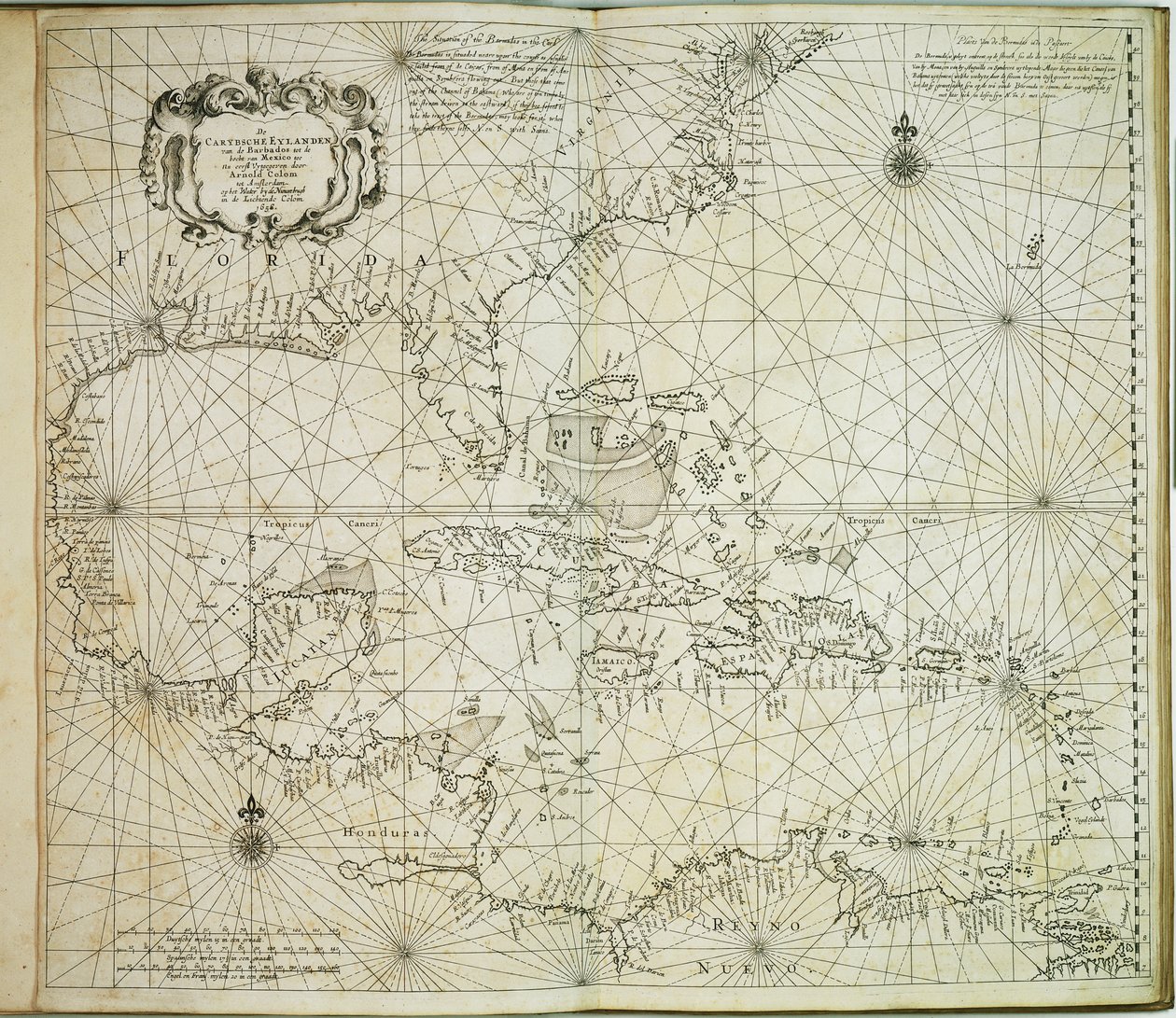 Carybsche Eylanden z Barbadosu do zakola Meksyku autorstwa Arnold & Colom Jacob Aertsz (1600 73) Colom