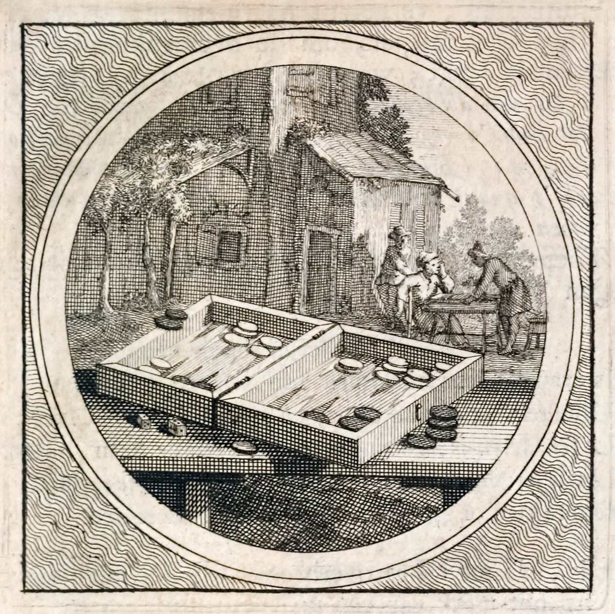 Zestaw backgammon i gracze ze Stichtelyke Zinnebeelde autorstwa Arnold Houbraken