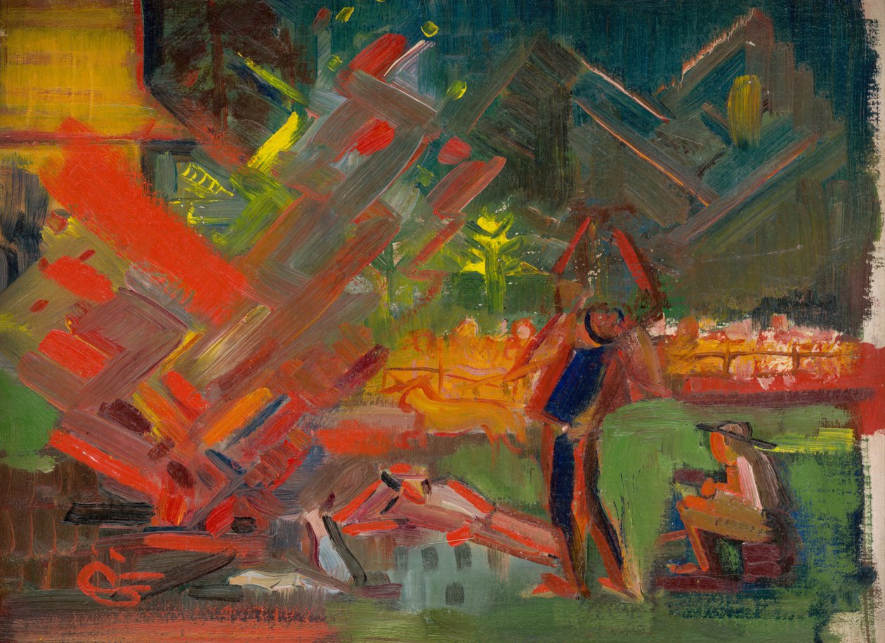 ognisko, ok. 1940 (olej na płótnie) autorstwa Arnold Peter Weisz Kubincan