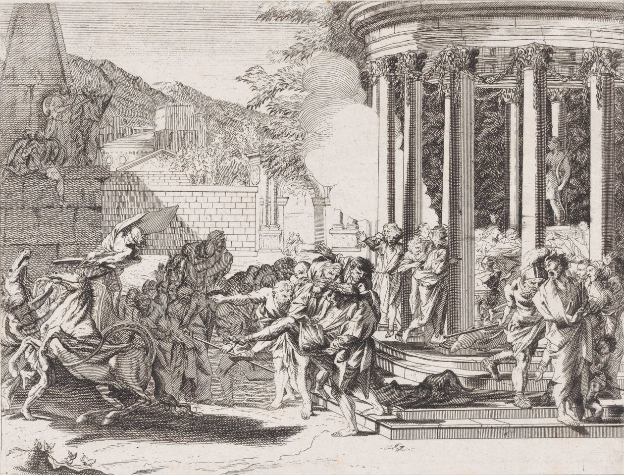 Sinorix wyniesiony ze świątyni po otruciu, 1650-1700. autorstwa Arnold van Westerhout.