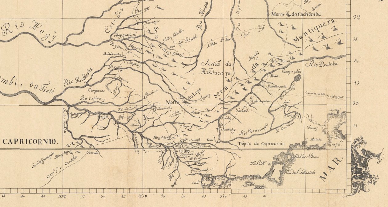 Kapitan Sao Paulo w 1766 r., na wykresie korograficznym granic stanu Minas Gerais z mapą Sao Paulo autorstwa Aroeira