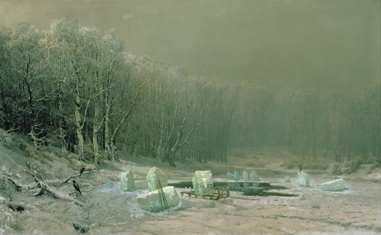 Zima, odkładanie lodu, 1878 autorstwa Arseniy Ivanovich Meshchersky
