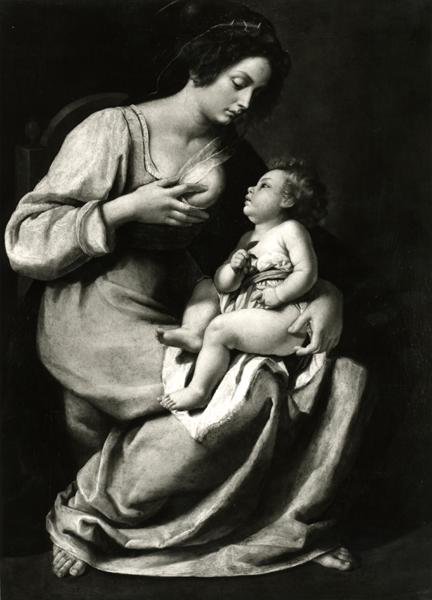 Madonna z Wiśni (olej na płótnie) (zdjęcie czarno-białe) autorstwa Artemisia Gentileschi