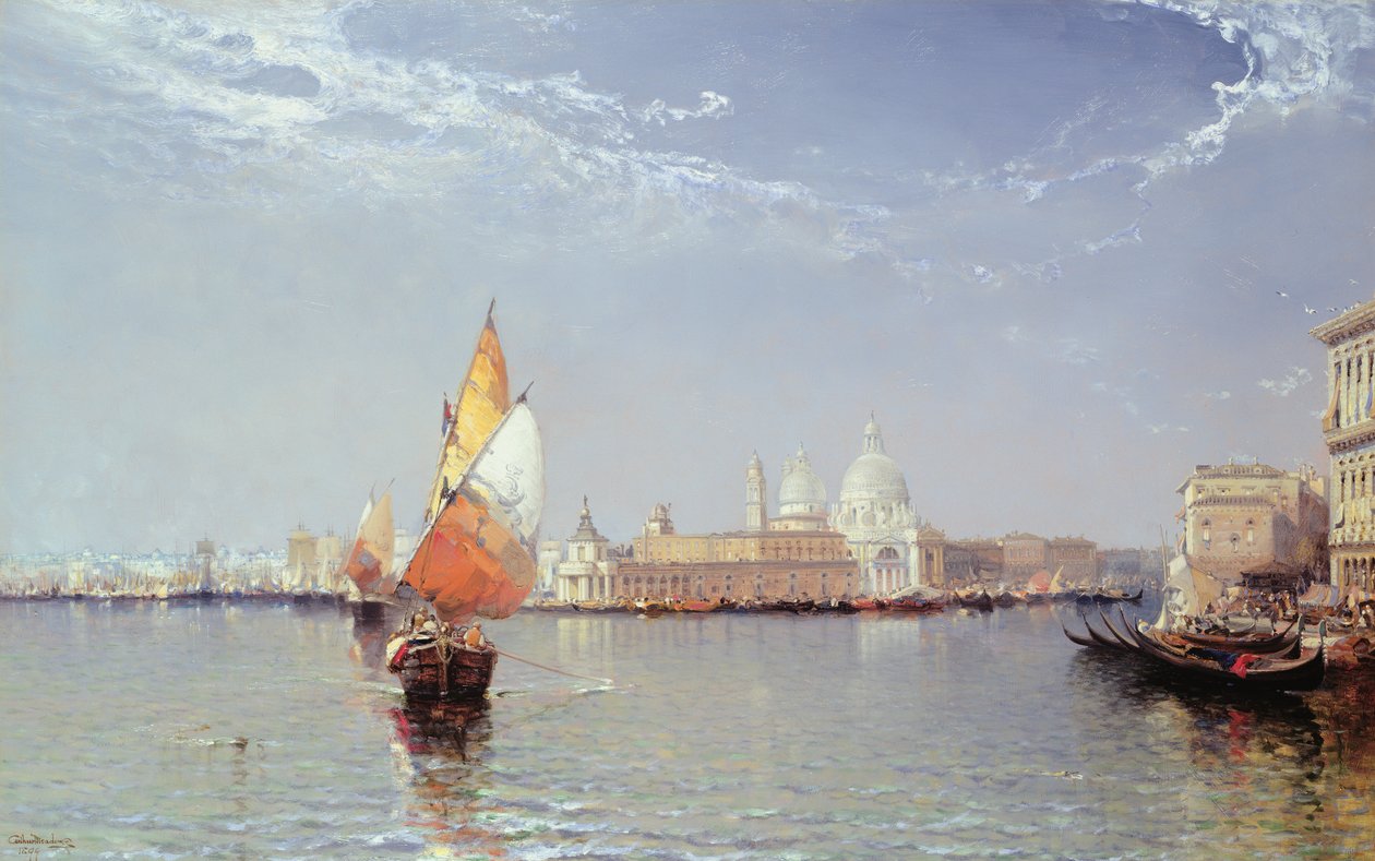Scena na kanale weneckim z Salutem w oddali autorstwa Arthur Joseph Meadows