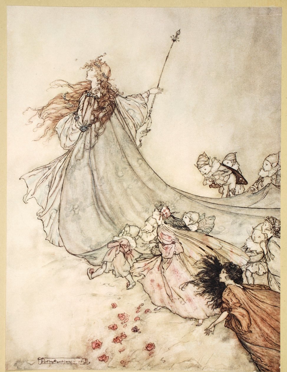 ..Wróżki daleko! Zbesztamy wprost, jeśli zostanę dłużej, ilustracja ze „Snu nocy letniej” Williama Szekspira, 1908 autorstwa Arthur Rackham