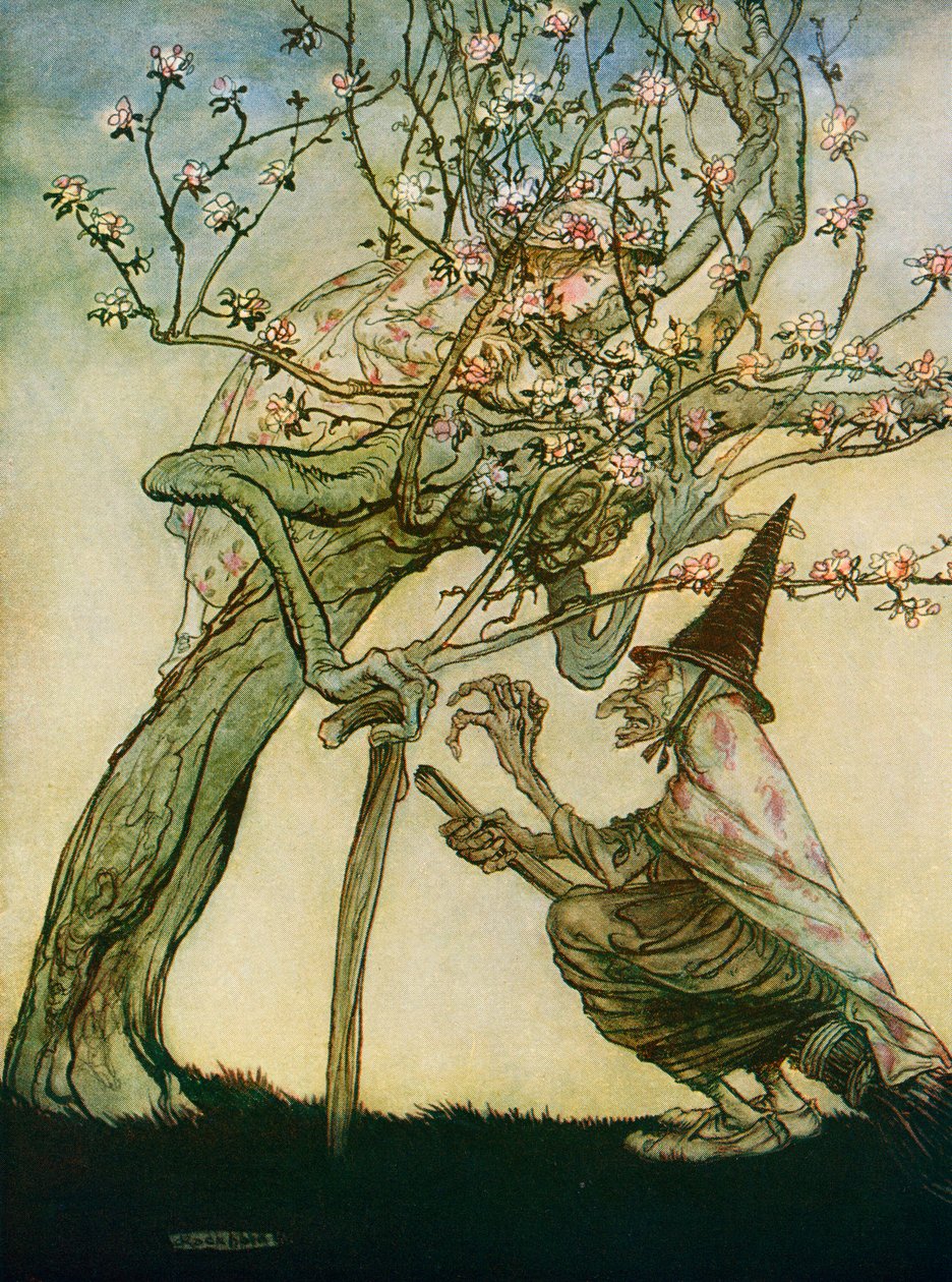 Ilustracja do historii Dwóch Sióstr z książki English Fairy Tales Retold F.A. Steela, 1927 autorstwa Arthur Rackham