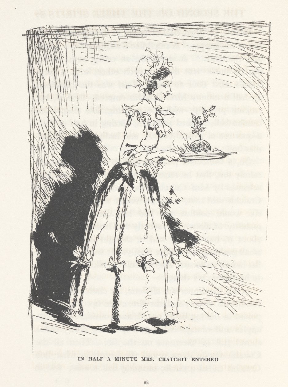 „Za pół minuty weszła pani Cratchit”, 1915 autorstwa Arthur Rackham