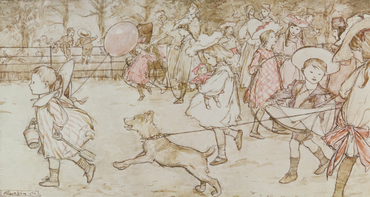 „In the Broad Walk” z „Peter Pan in Kensington Gardens” J.M. Barrie, 1906 autorstwa Arthur Rackham