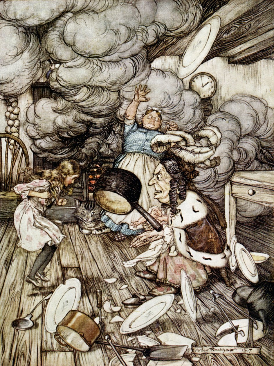 W Kuchni Księżnej, ilustracja do „Przygody Alicji w Krainie Czarów” Lewisa Carrolla (1832-98) 1907 autorstwa Arthur Rackham