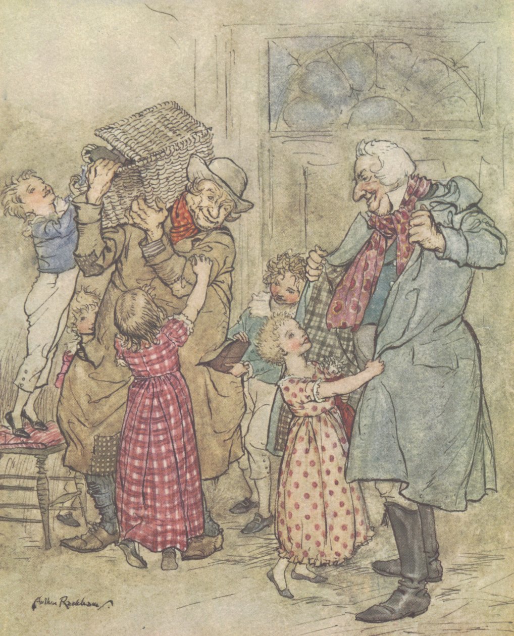 „Obładowany zabawkami i prezentami”, 1915 autorstwa Arthur Rackham