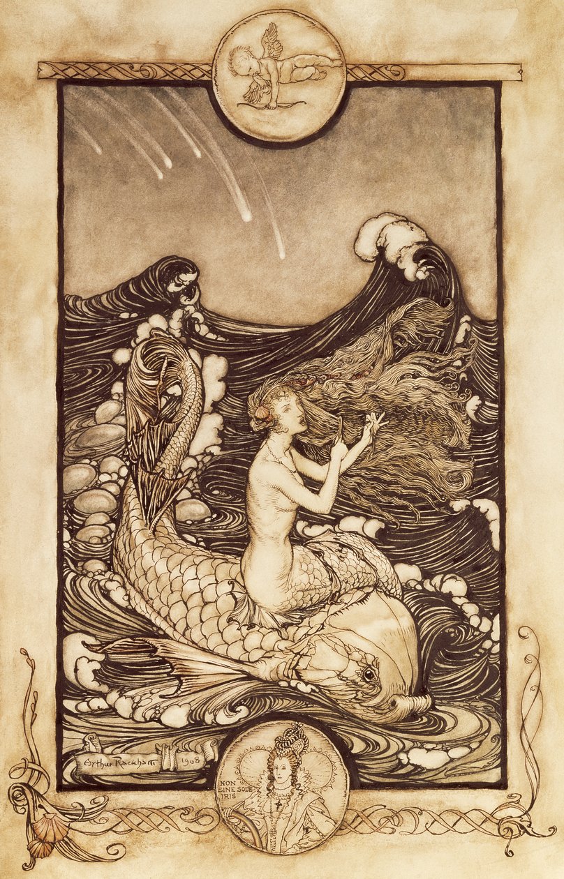 Syrenka i Delfin z „Snu nocy letniej”, 1908 autorstwa Arthur Rackham