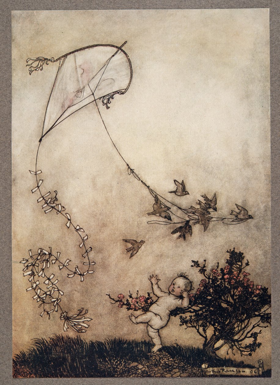Peter krzyknął Zrób to jeszcze raz! iz wielką dobrocią robili to kilka razy, od Piotrusia Pana w Kensington Gardens JM Barrie (1860 - 1937), wyd. 1906 autorstwa Arthur Rackham