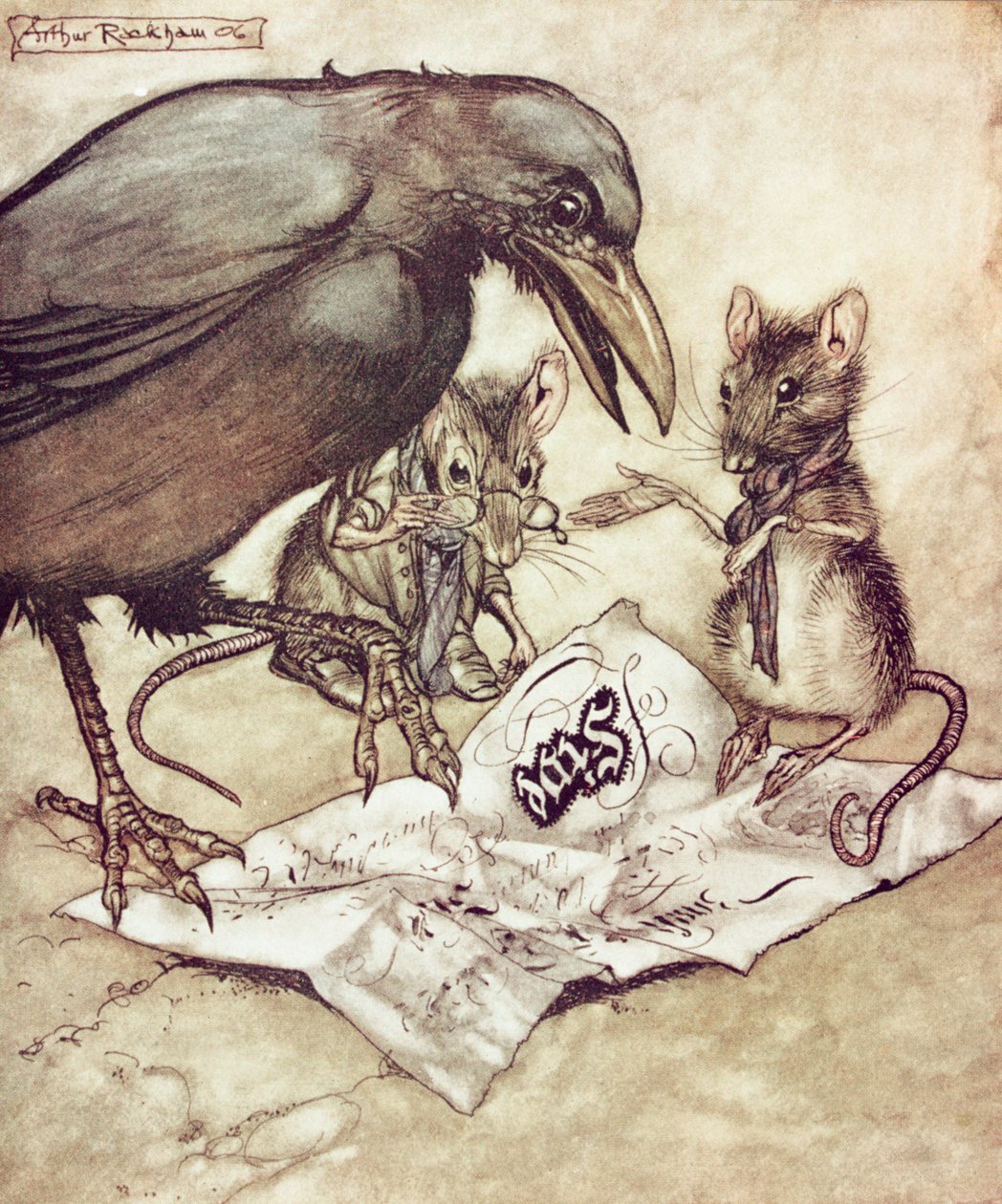 Niedorzeczny! wykrzyknął Salomon z wściekłości, z „Piotruś Pan w Kensington Gardens” J.M. Barrie, 1906 autorstwa Arthur Rackham