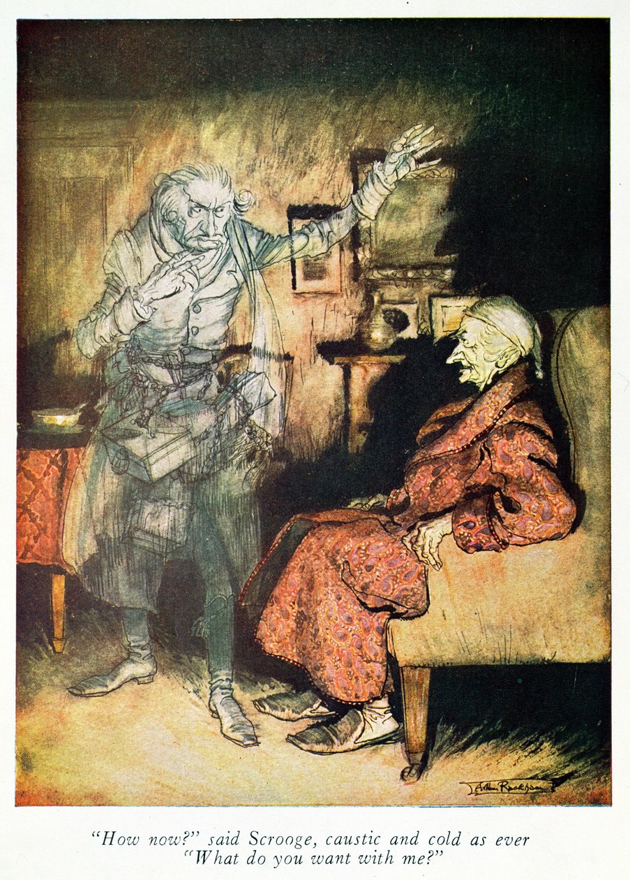 Scrooge i Duch Marleya, z „Opowieści wigilijnej” Dickensa autorstwa Arthur Rackham