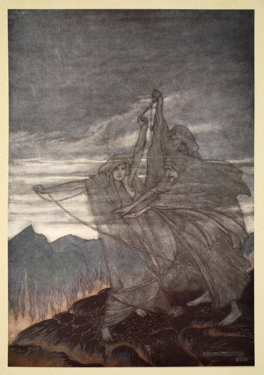 Norny znikają, ilustracja z „Zygfryda i zmierzchu bogów”, 1924 autorstwa Arthur Rackham