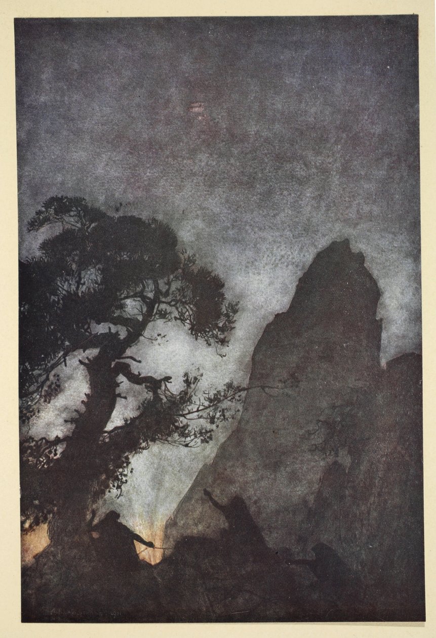Trzy norny, ilustracja z „Zygfryda i zmierzchu bogów”, 1924 autorstwa Arthur Rackham