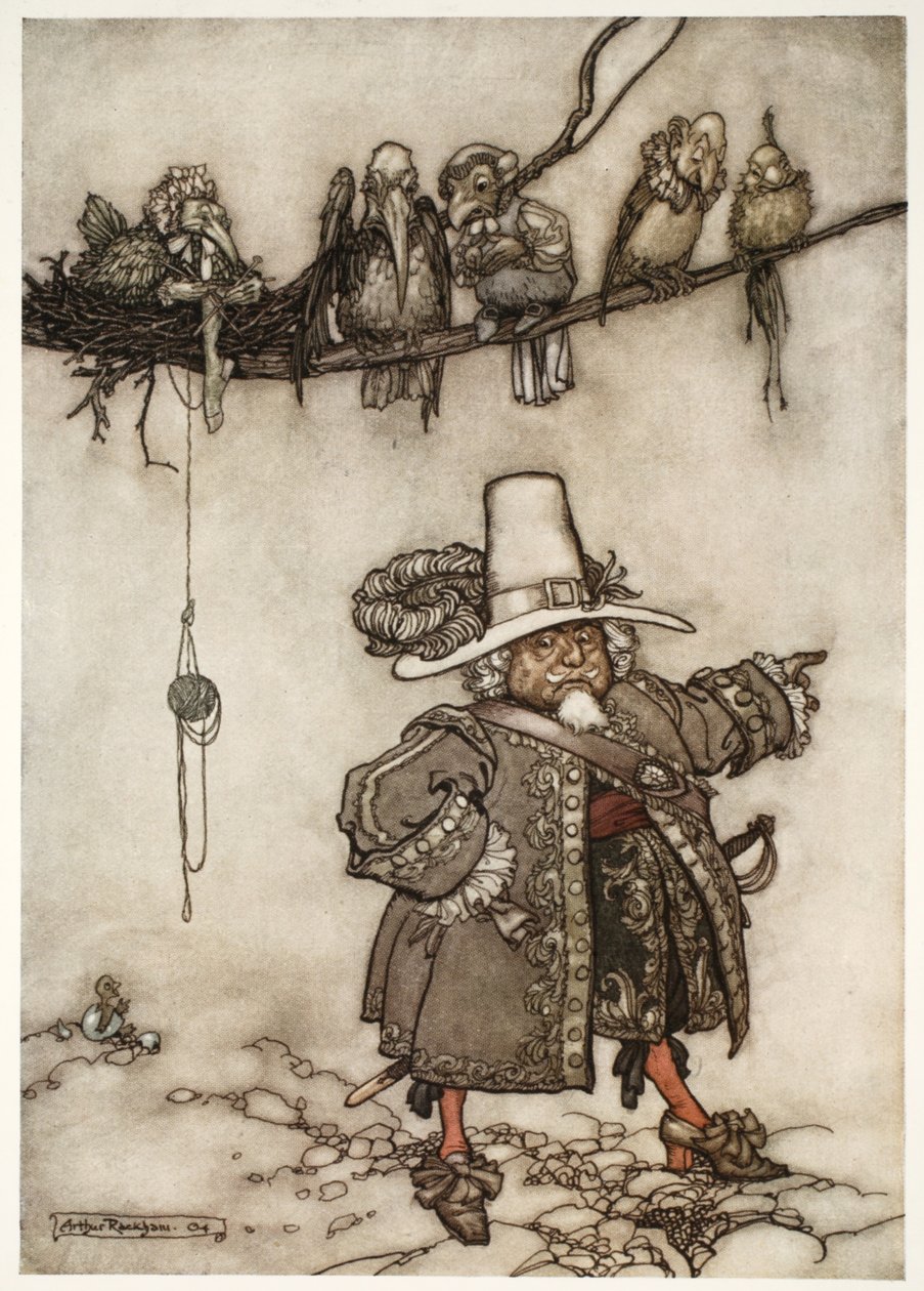 Był jeden, który wydawał się być ich dowódcą..., z Rip Van Winkle Washingtona Irvinga, wyd. 1910 autorstwa Arthur Rackham