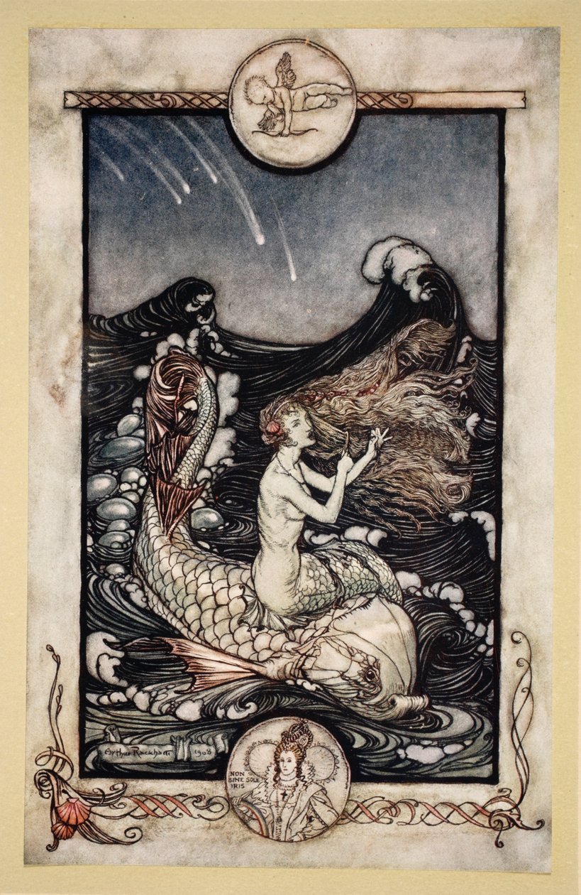 Aby usłyszeć muzykę pokojówek, ilustracja z „Snu nocy letniej” Williama Szekspira, 1908 autorstwa Arthur Rackham