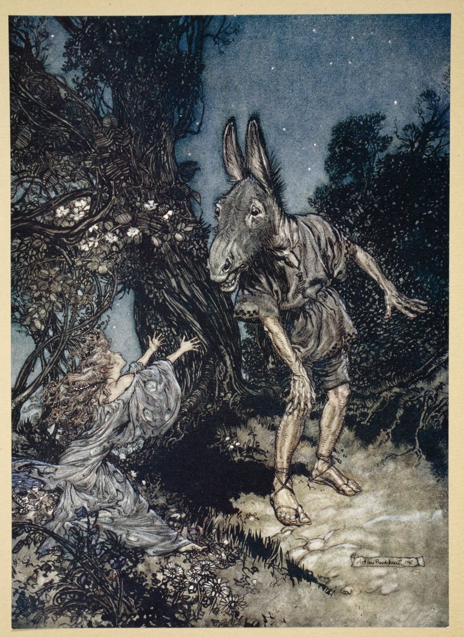 Jaki anioł budzi mnie z mojego kwiecistego łóżka, ilustracja ze „Snu nocy letniej” Williama Szekspira, 1908 autorstwa Arthur Rackham