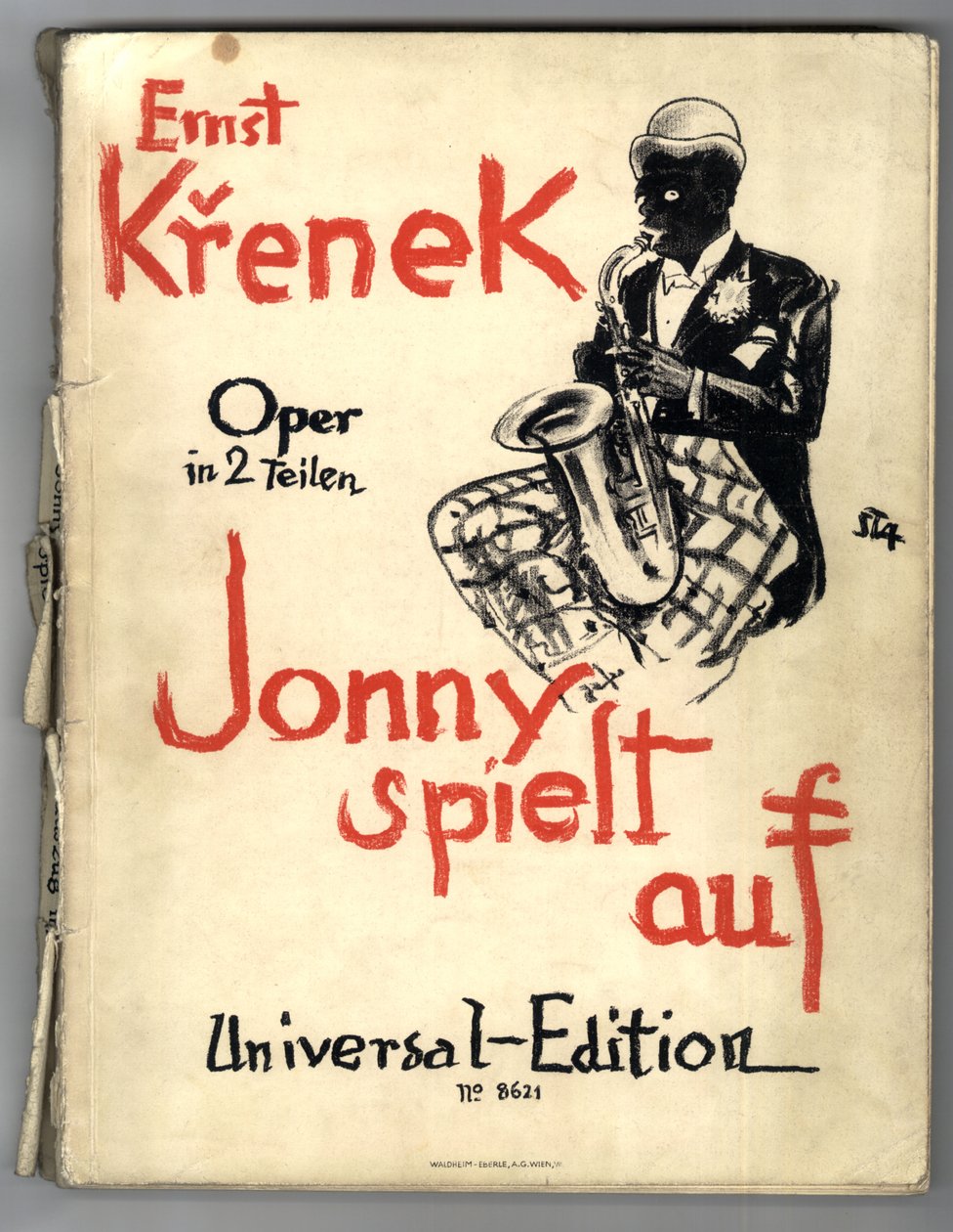 Ernst Krenek, Jonny Strikes Up, cover partytury fortepianu (wyd. 1) autorstwa Arthur Stadler