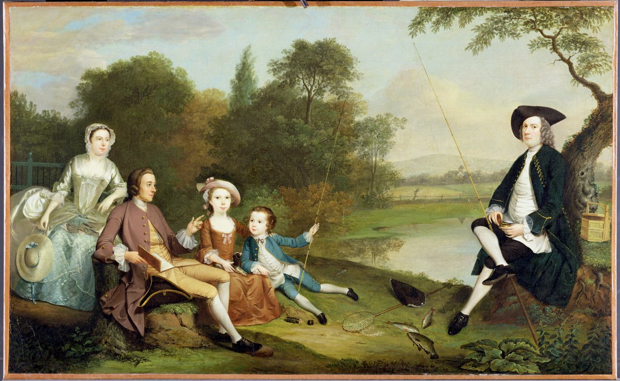 Portret rodziny, tradycyjnie znany jako rodzina Swaine z Fencroft, Cambridgeshire, 1749 autorstwa Arthur Devis
