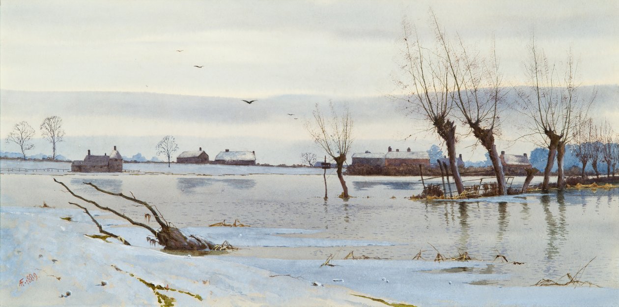 Pejzaż zimowy z zalaną rzeką, 1889 (wc) autorstwa Arthur Anderson Fraser