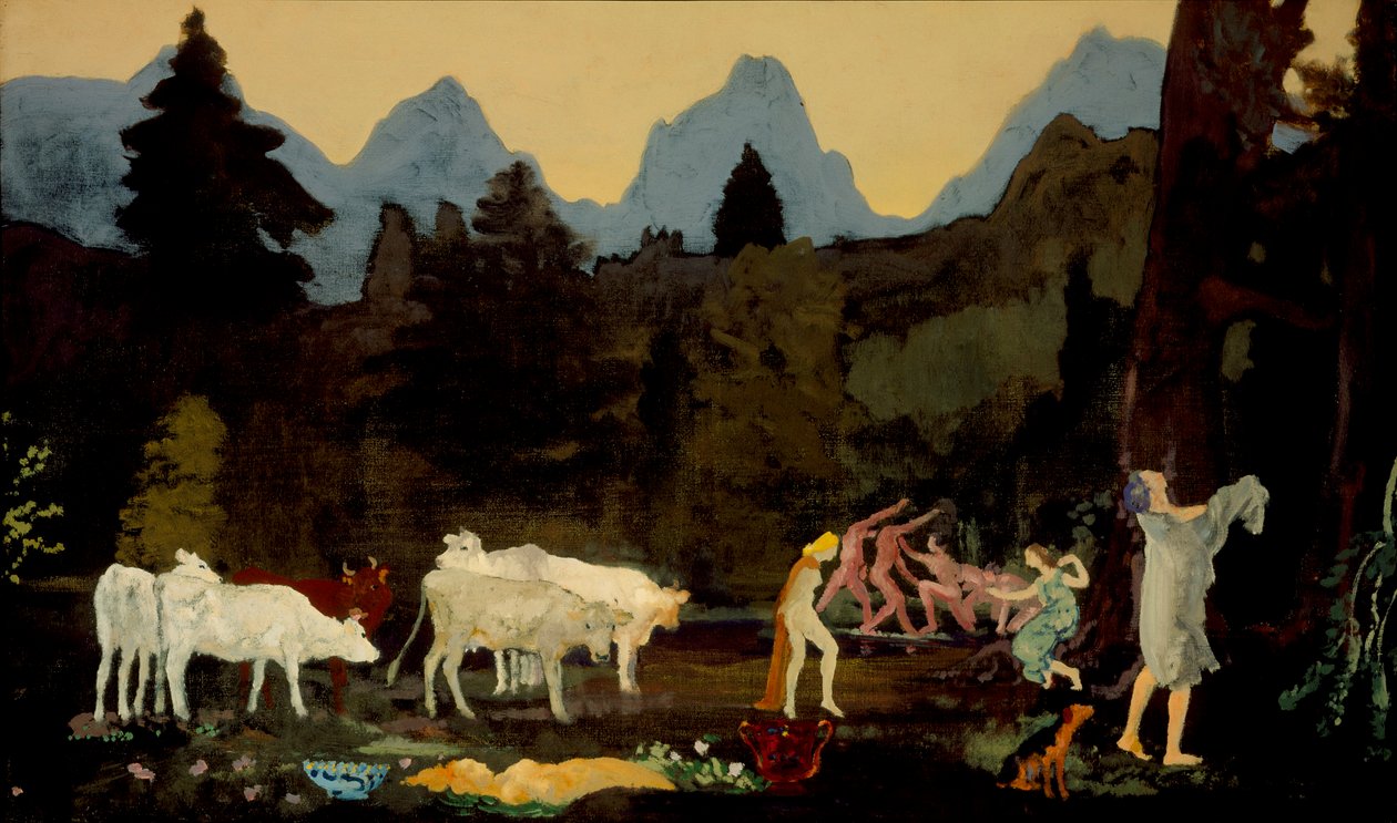 Pastoralne doliny i szczyty, ok. 1908-11 autorstwa Arthur Bowen Davies