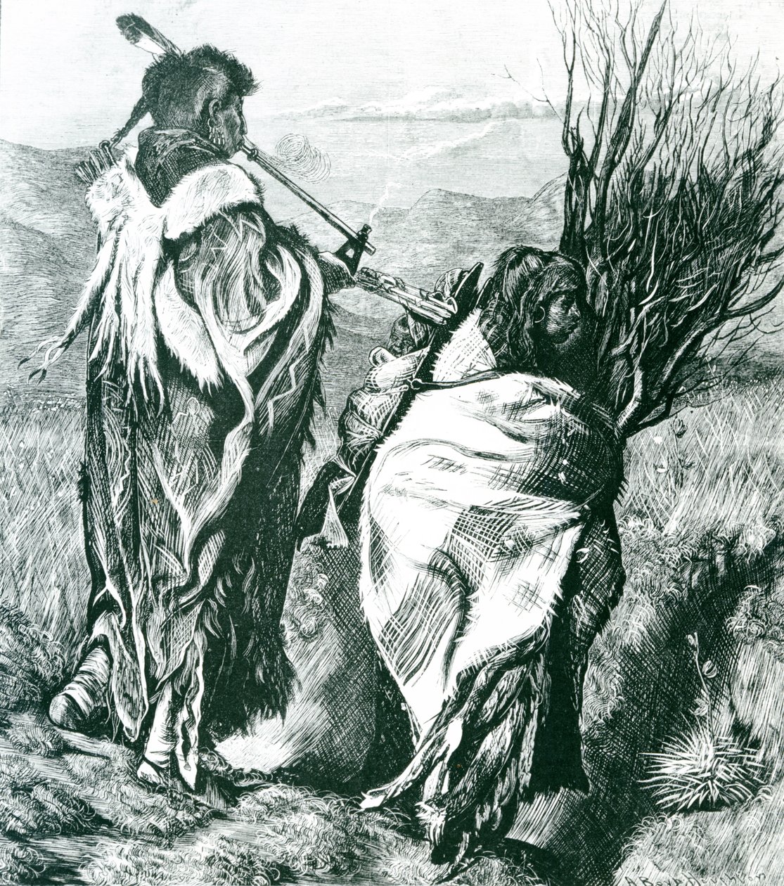 Hiawatha i Minne-Ha-Ha, grawerowane przez Josepha Swaina (1820-1909) 1870 (grafika) (zdjęcie czarno-białe) autorstwa Arthur Boyd (after) Houghton
