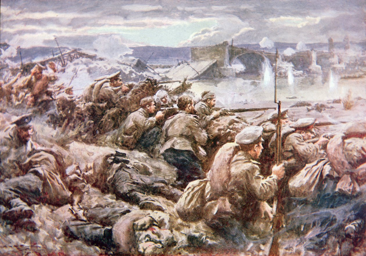 Bohaterska akcja rosyjskiej straży tylnej w wielkim polskim odwrocie (kolor lito) autorstwa Arthur C. (after) Michael