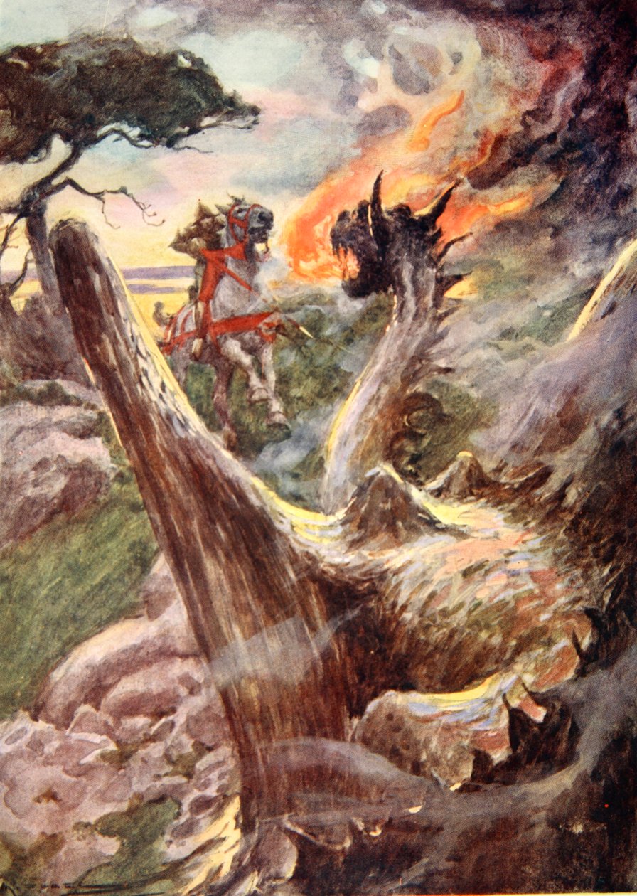 George i smok, c.1925 (kolor lito) autorstwa Arthur C. (after) Michael