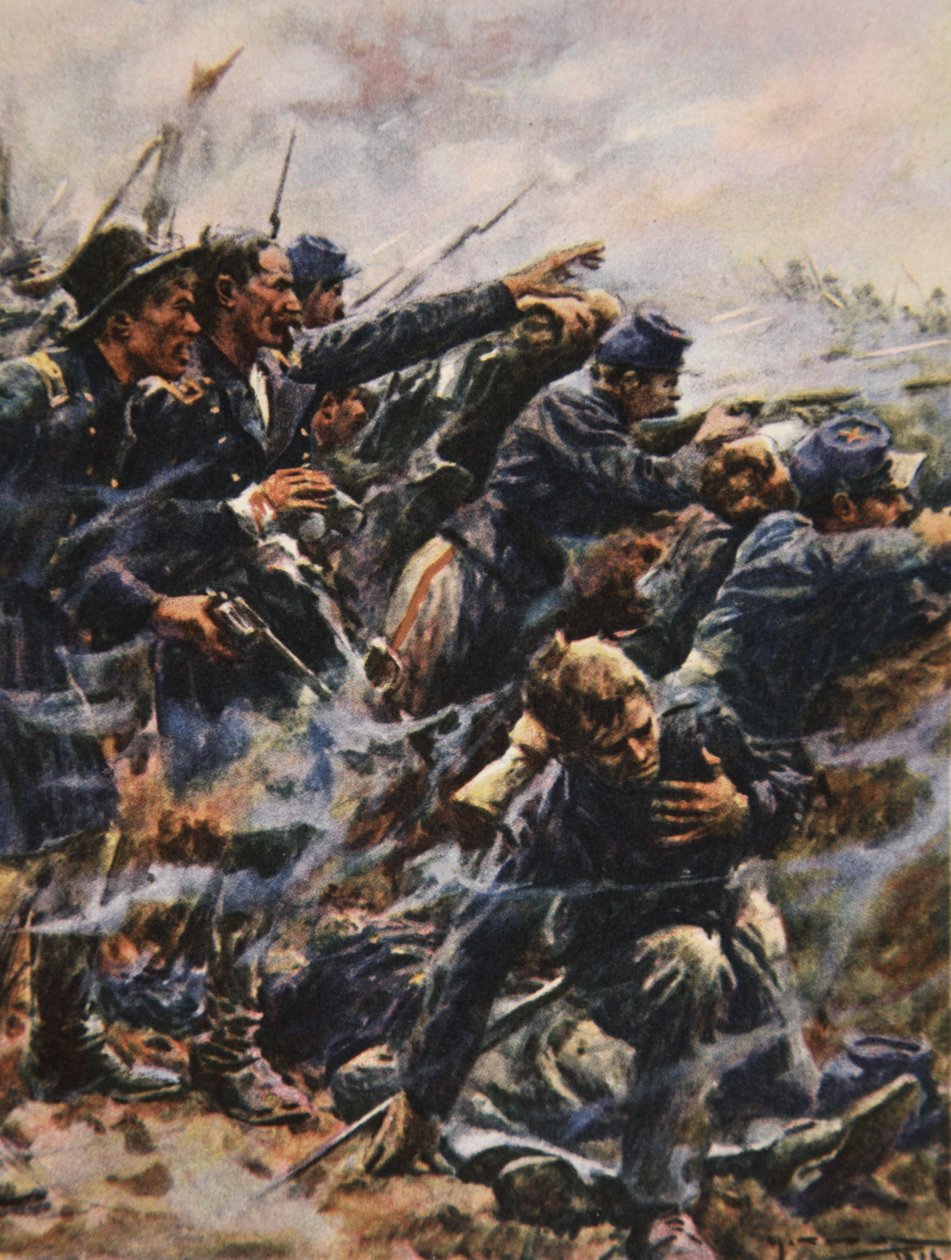 Przypływ w Gettysburgu, ilustracja z „This Country of Ours, The Story of the United States” H.E. Marshall autorstwa Arthur C. (after) Michael