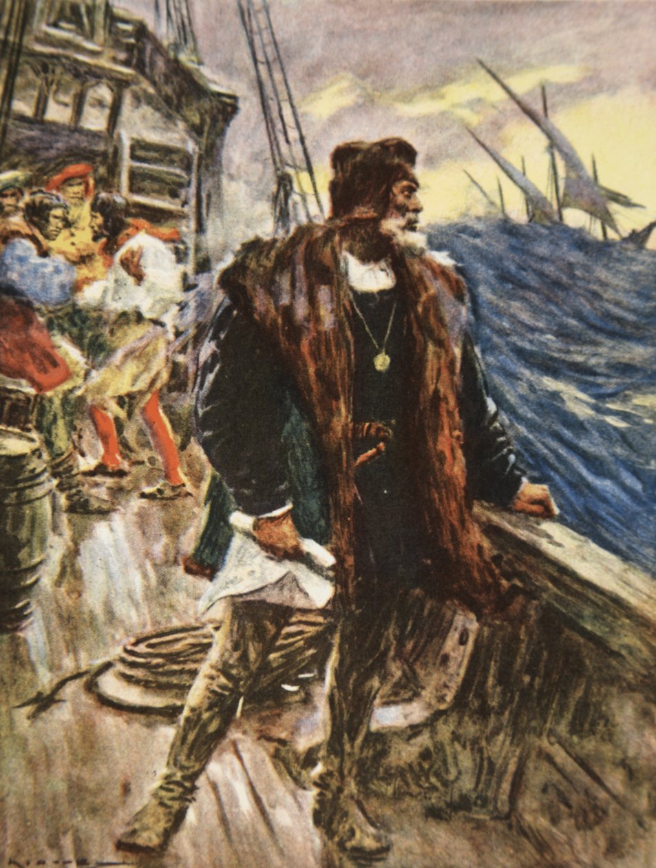 Podróż Kolumba, ilustracja z „This Country of Ours, The Story of the United States” H.E. Marshall autorstwa Arthur C. (after) Michael
