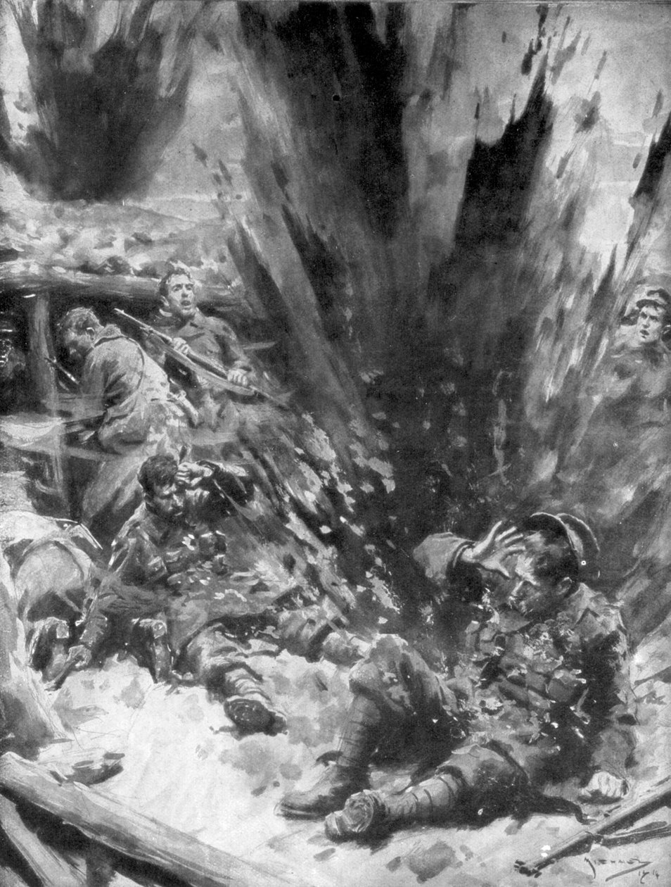 Niemiecki pocisk eksploduje w brytyjskim rowie, 1914, 1926. autorstwa Arthur C. Michael