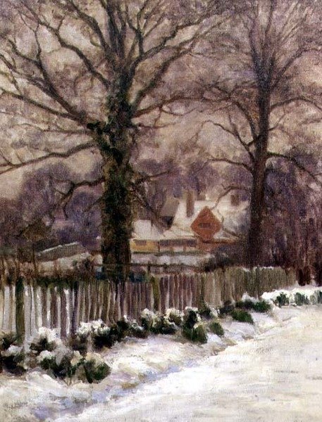 Śnieżna aleja, Radlett, Hertfordshire (olej na płótnie) autorstwa Arthur Claude Cooke