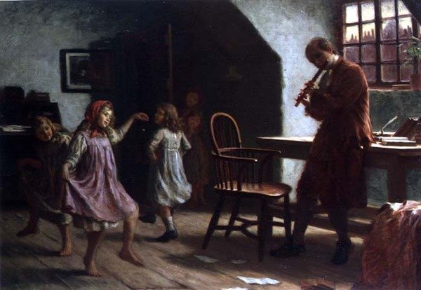 Dzieci tańczą przed Oliverem Goldsmithem autorstwa Arthur Claude Cooke