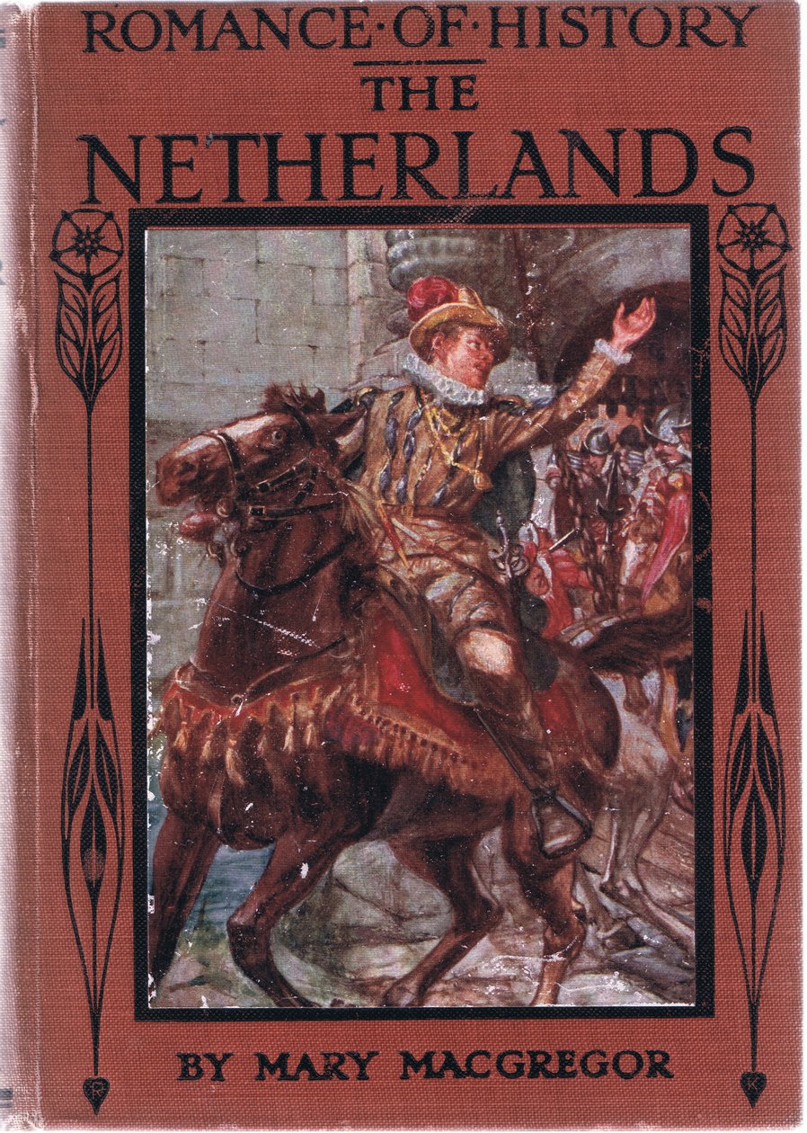 Projekt okładki przedniej, ilustracja z Romance of History: Holandia, lata 20. autorstwa Arthur David McCormick