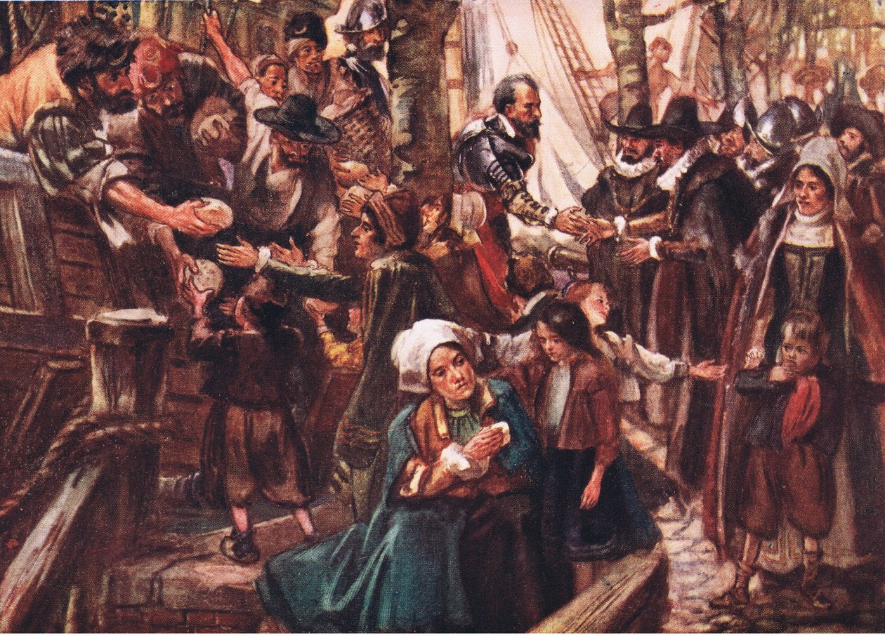 Nabrzeża były wyłożone głodnym ludem, ilustracja z Romance of History: Holandia, lata 20. XX wieku autorstwa Arthur David McCormick