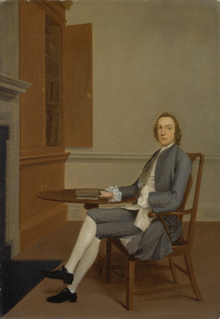 Nieznany mężczyzna siedzący przy stole, ok. 1744-46 (olej na płótnie) autorstwa Arthur Devis