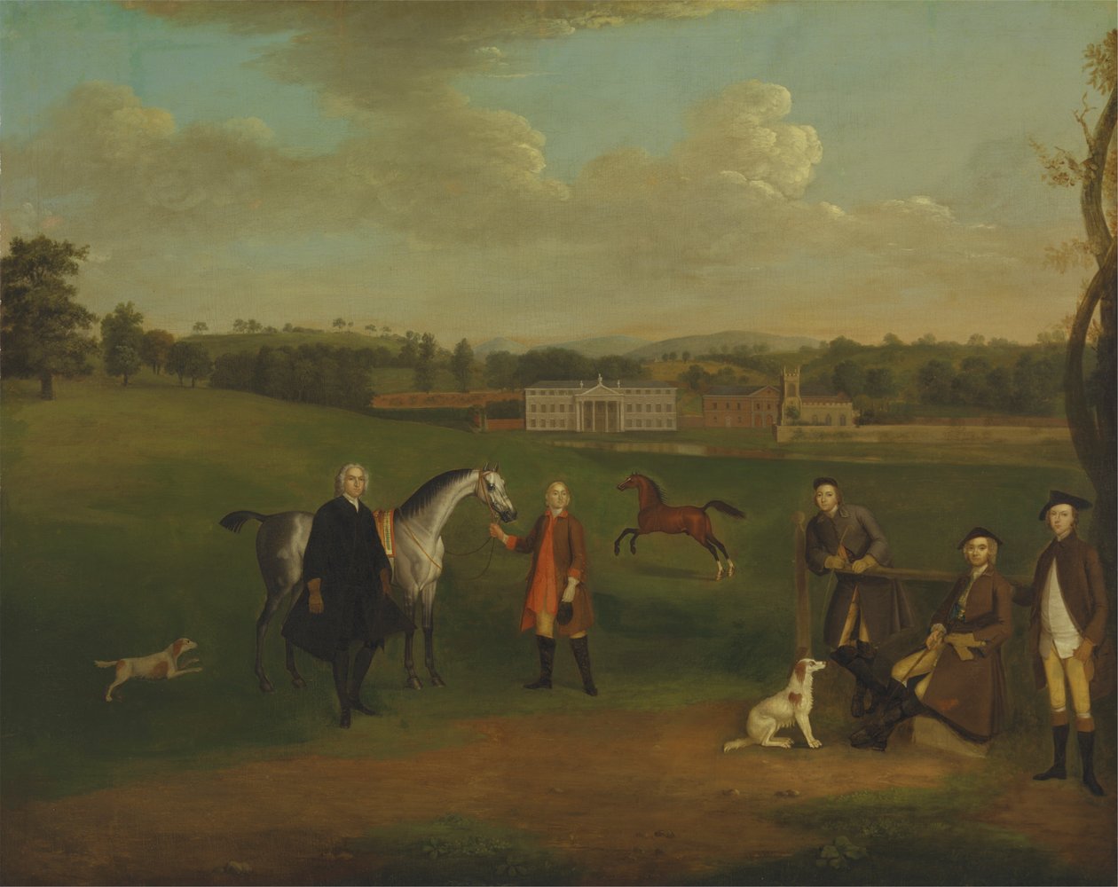 Leak Okeover, wielebny John Allen i kapitan Chester w Okeover Hall, Staffordshire autorstwa Arthur Devis
