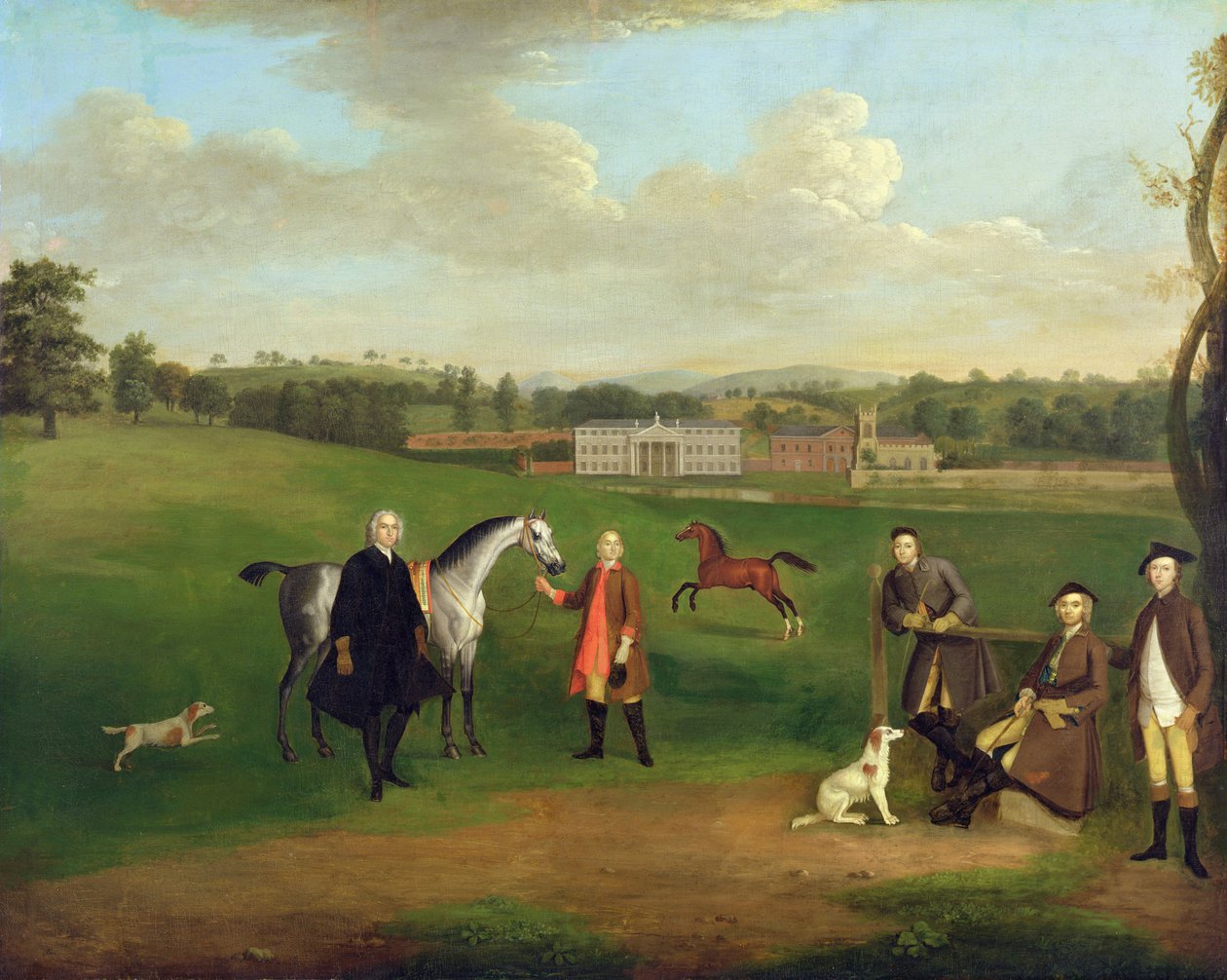 Wyciek Okeover, wielebny John Allen i kapitan Chester w Okeover Hall, Staffordshire, c. 1785 autorstwa Arthur Devis