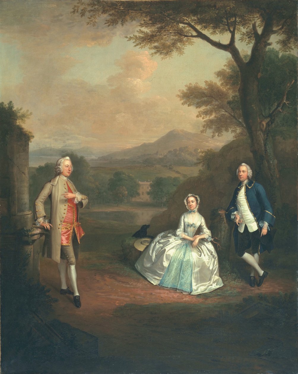 Sir George Lyttelton, Bart., z podpułkownikiem Richardem Lytteltonem i Rachel, księżną Bridgewater, 1748 autorstwa Arthur Devis