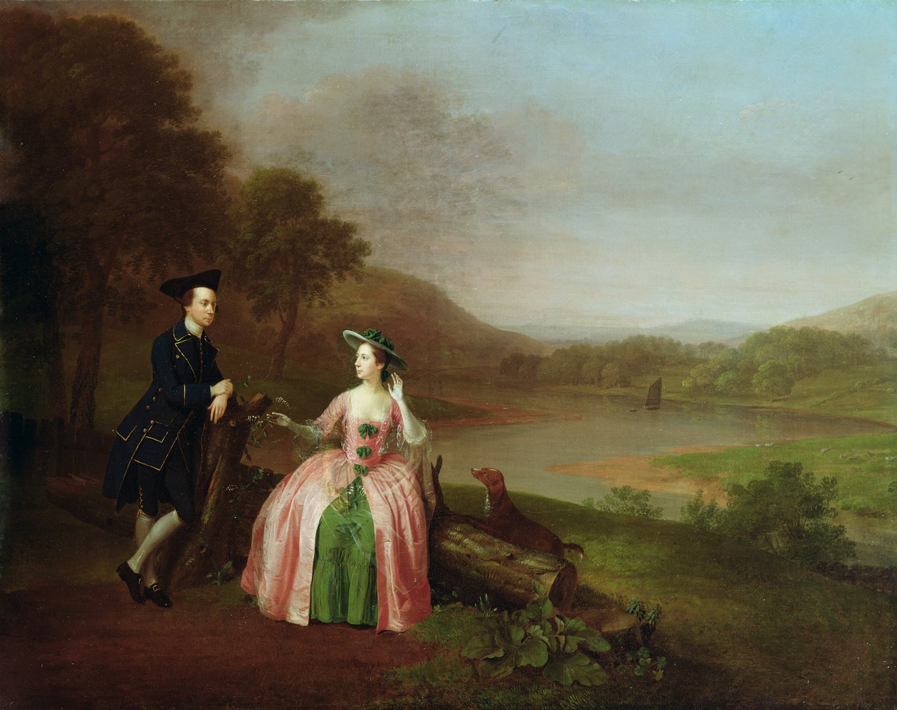 Sir George i Lady Strickland na terenie Boynton Hall, niedaleko Bridlington, Yorkshire autorstwa Arthur Devis