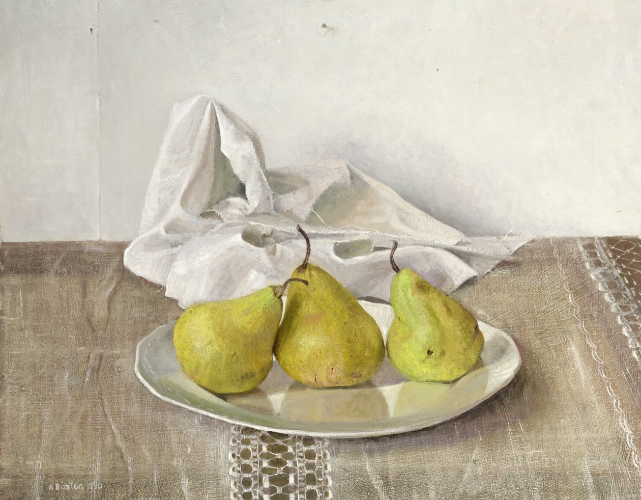 Trzy gruszki na talerzu, Martwa natura, 1990 autorstwa Arthur Easton