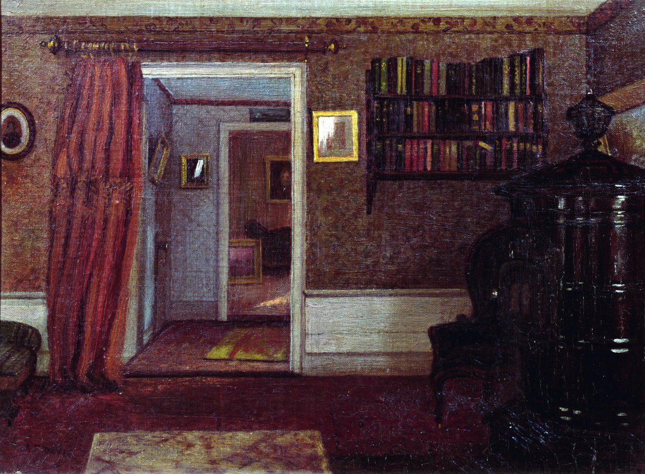 Piec salonowy, ok. 1900 (olej na pokładzie) autorstwa Arthur F. Davies