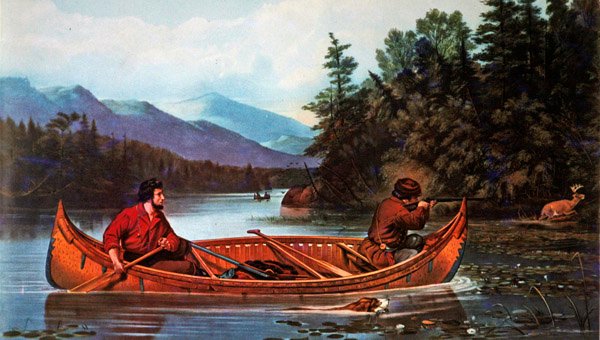 Amerykańskie sceny myśliwskie: A Good Chance, wydany przez Currier & Ives. autorstwa Arthur Fitzwilliam (after) Tait