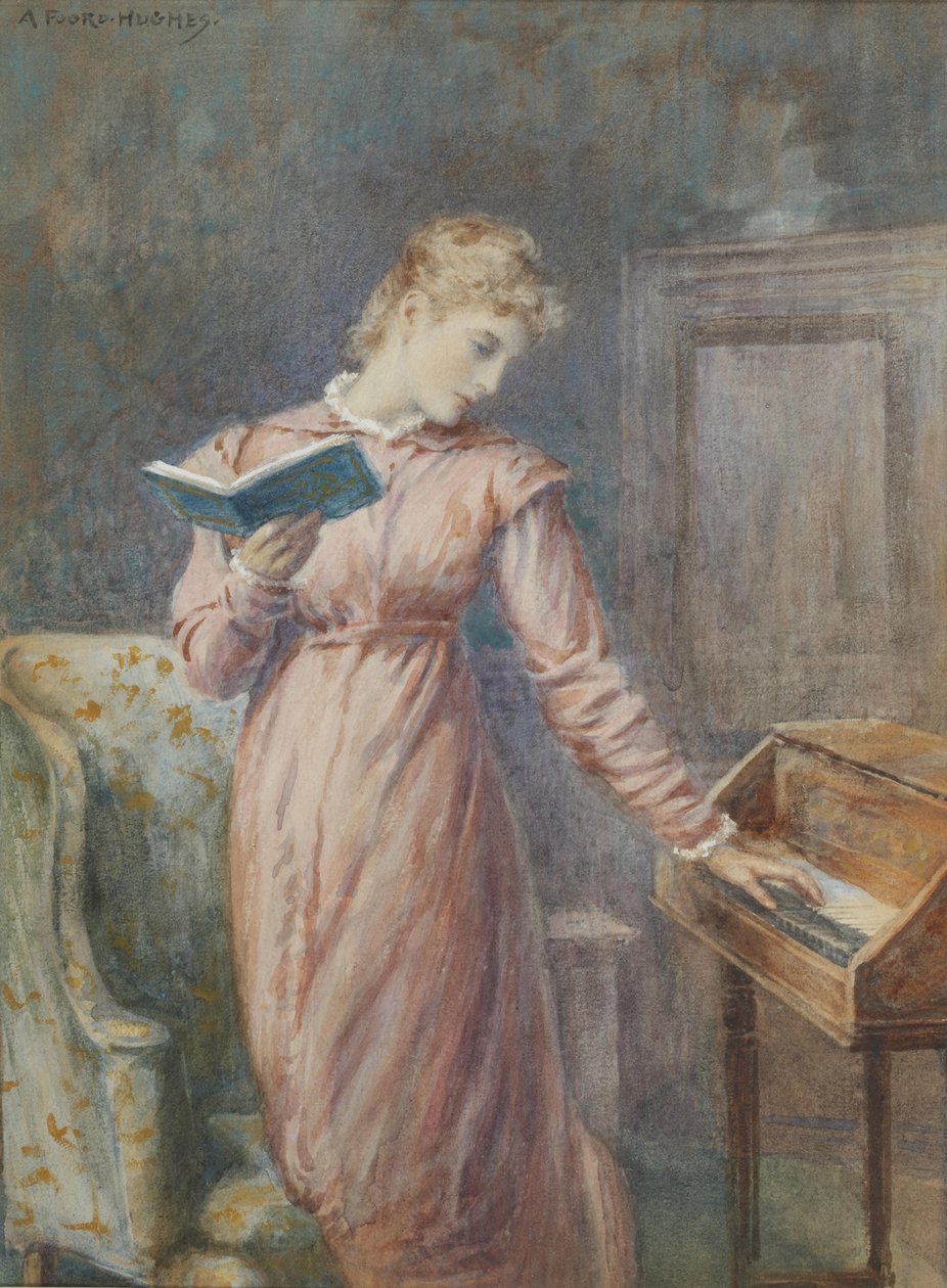 Pani czytająca podczas gry na szpinaku. autorstwa Arthur Foord Hughes