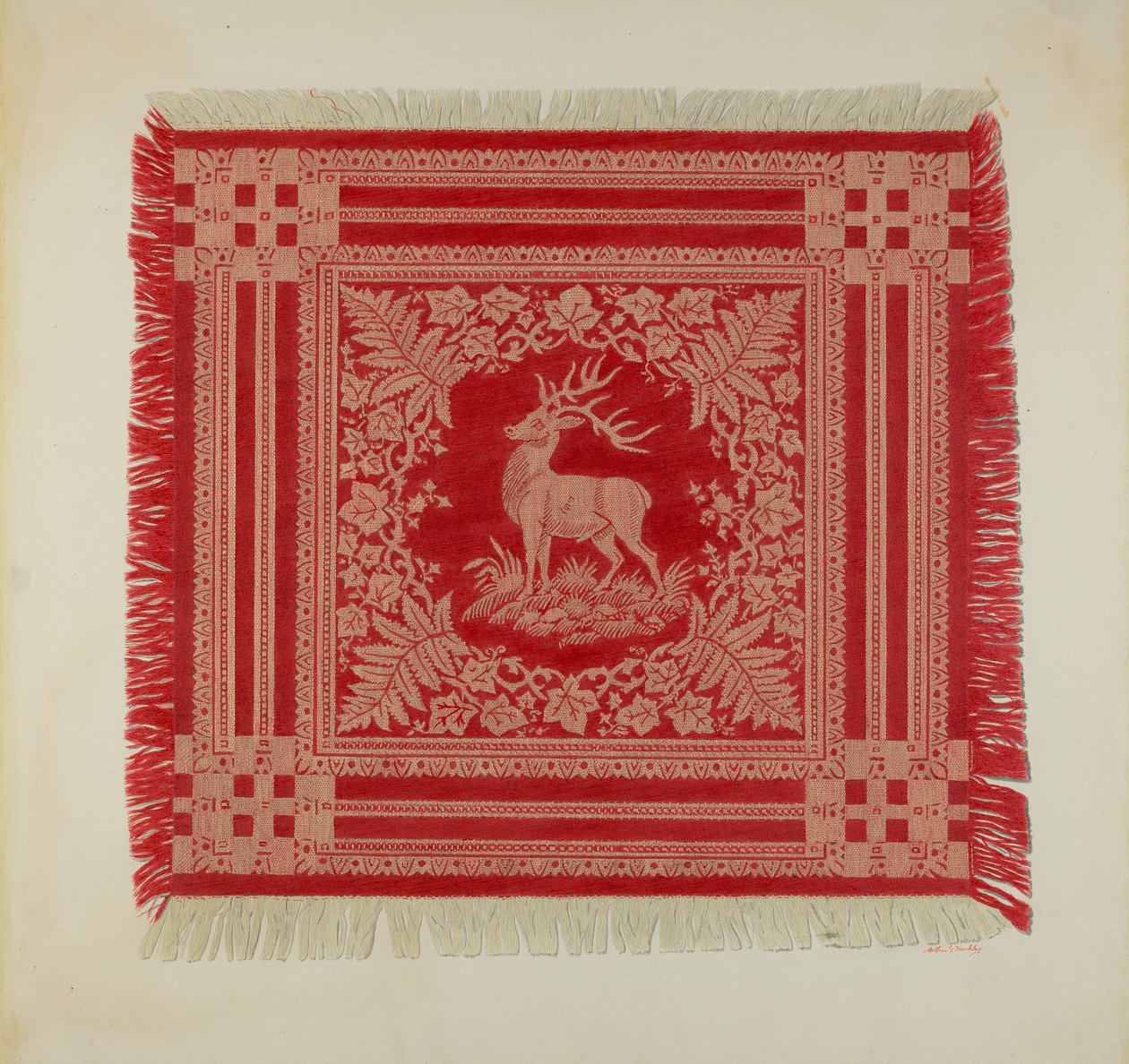 Czerwono-biała serwetka (Deer Design) autorstwa Arthur G. Merkley