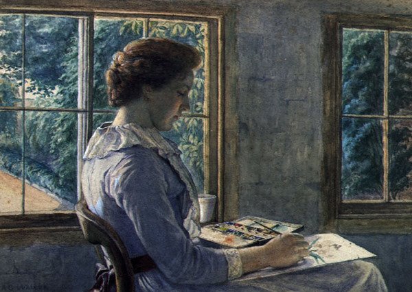 Kobieta malarstwo (akwarela na papierze) autorstwa Arthur George Walker